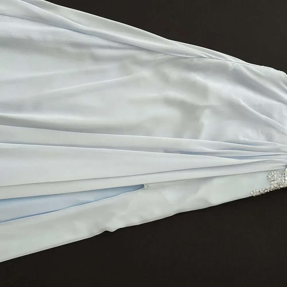 JJ's House prom gown one-shoulder chiffon beading sequin split-front cut-out wai - Picture 16 of 16